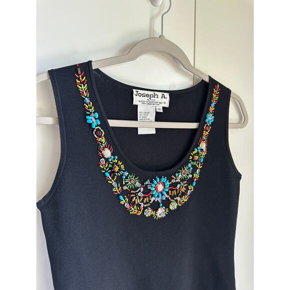 Y2K Beaded Tank Top KNit Size MPetite Black Festival Boho Hippie Western Wear - Picture 5 of 7